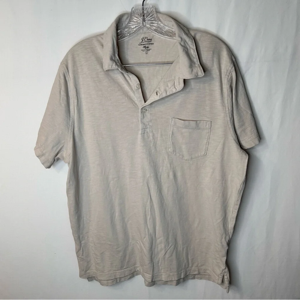 J.Crew Men’s Cream Polo Shirt Classic Garment-Dyed Slub Cotton 100% Size L